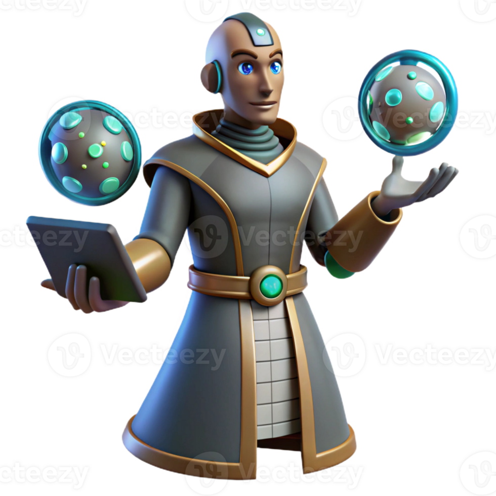 dramatic minimalist 3D Render Mystic Wizard with Energy Orbs high resolution png