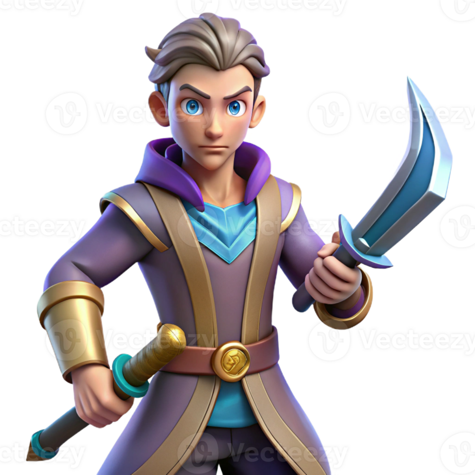 vibrant classic 3D Render Young Mage Fantasy Character authentic png