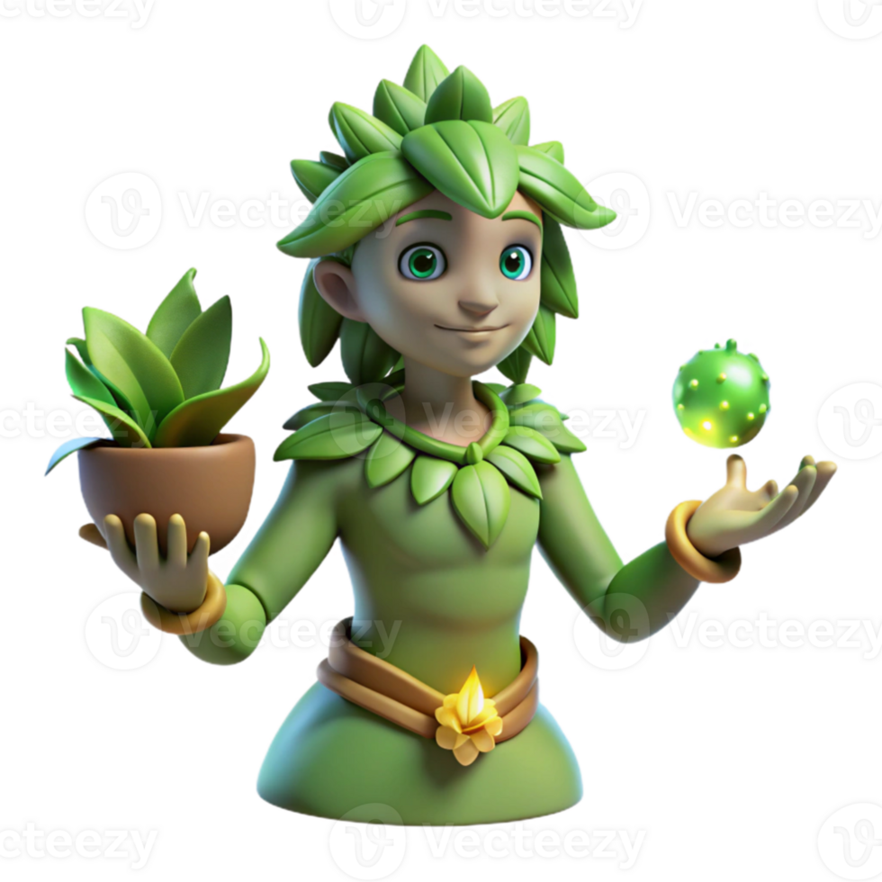extraordinary artistic 3D Render of a Green Nature Sprite authentic png
