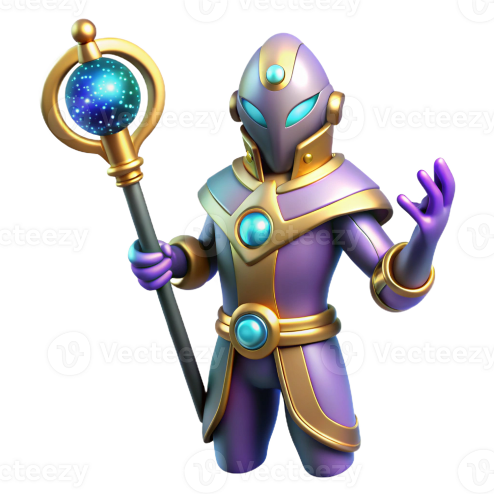 vibrant artistic 3D Render Purple Robed Wizard with Staff high quality png