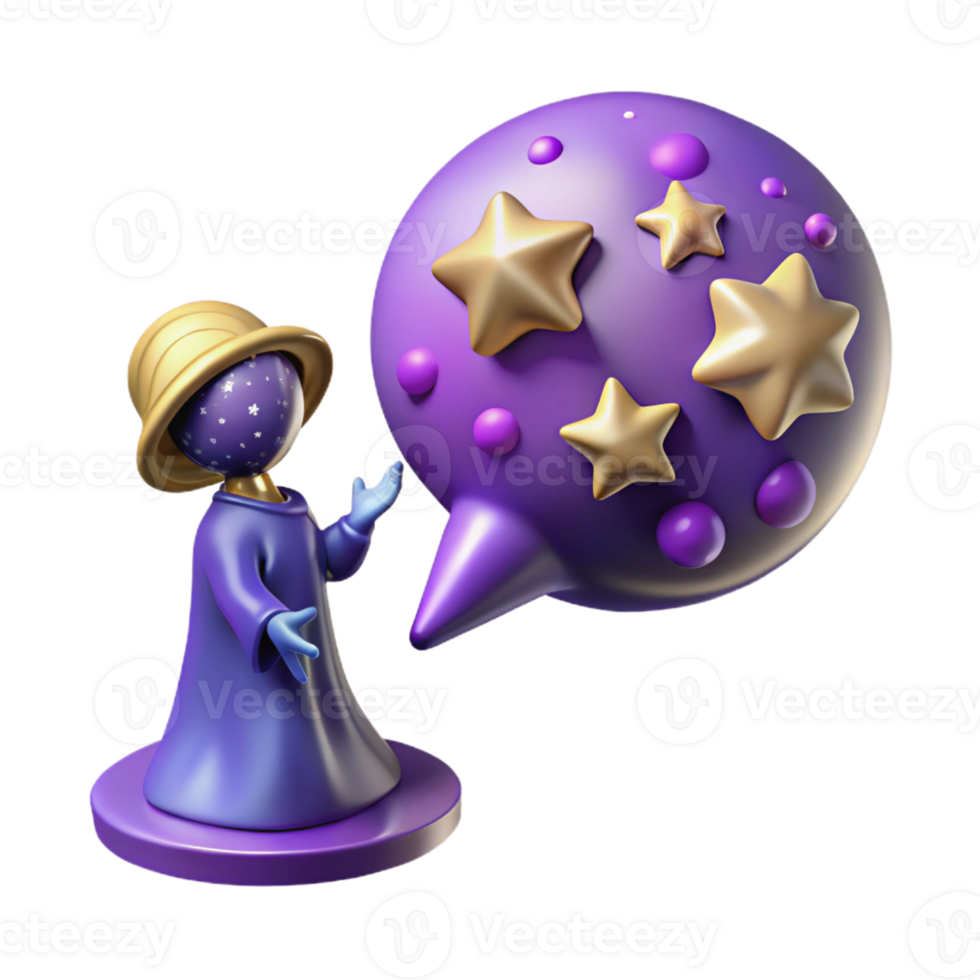 magnificent modern 3D Render Wizard and Star Speech Bubble 4K png