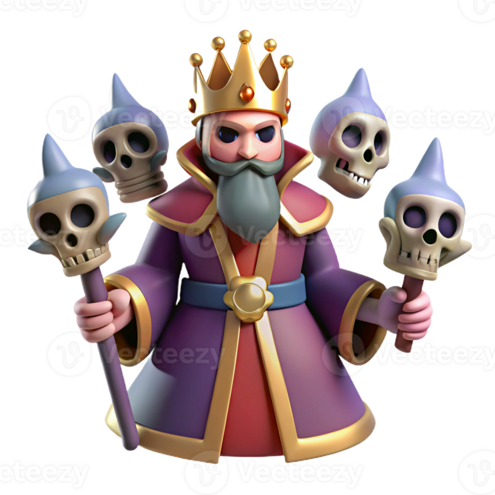 vibrant abstract 3D Render King with Skull Staffs authentic png
