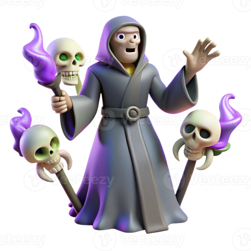 elegant contemporary 3D Render Dark Wizard with Skulls genuine png