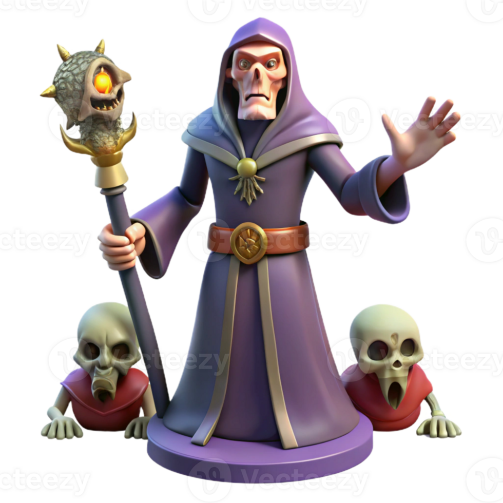 stunning classic 3D Render Dark Wizard with Skulls detailed png