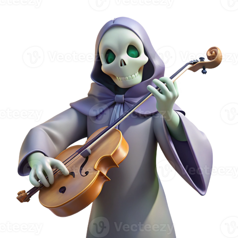 impressive classic 3D Cartoon Skeleton Violinist Illustration authentic png