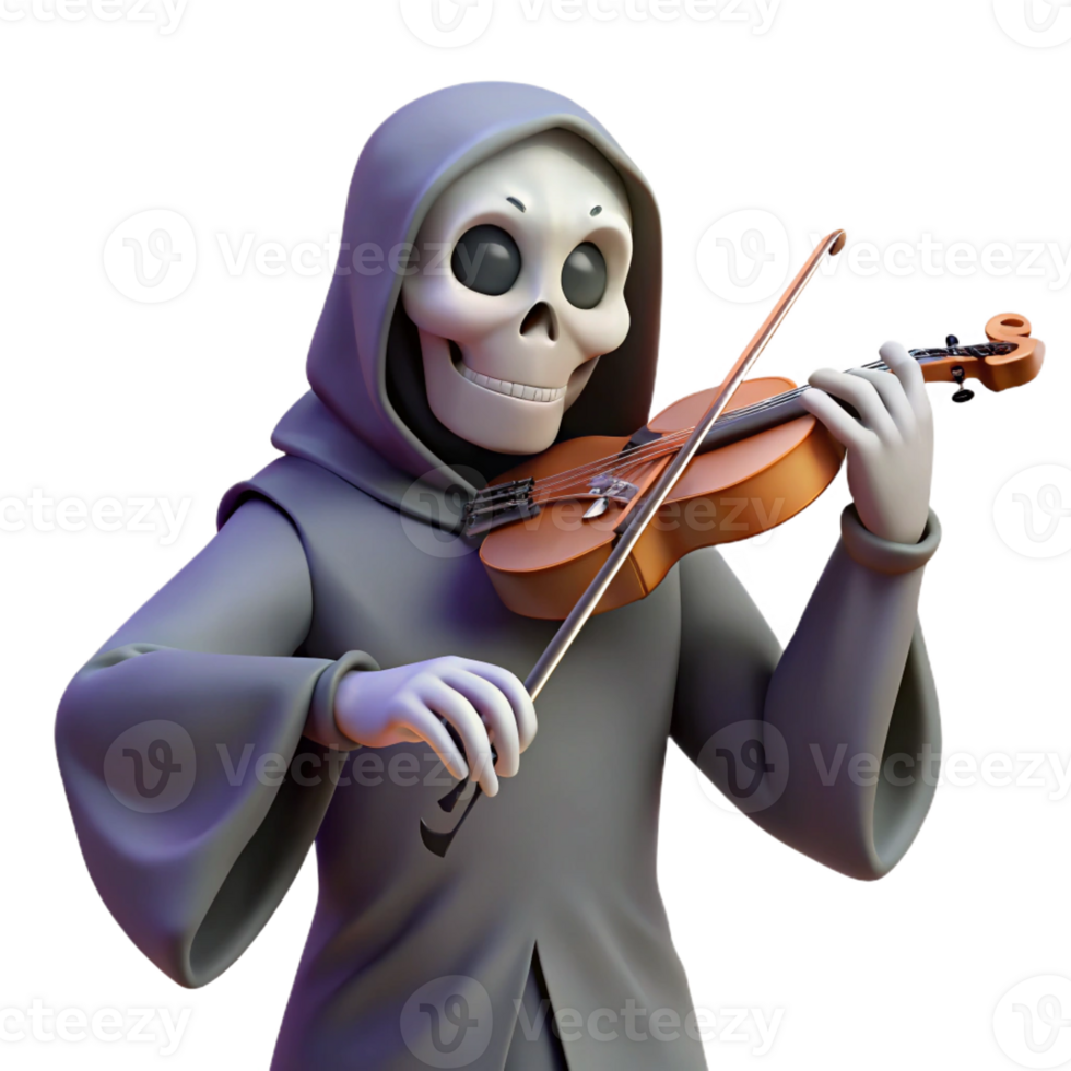 dramatic traditional Grim Reaper 3D Illustration Playing Violin high resolution png