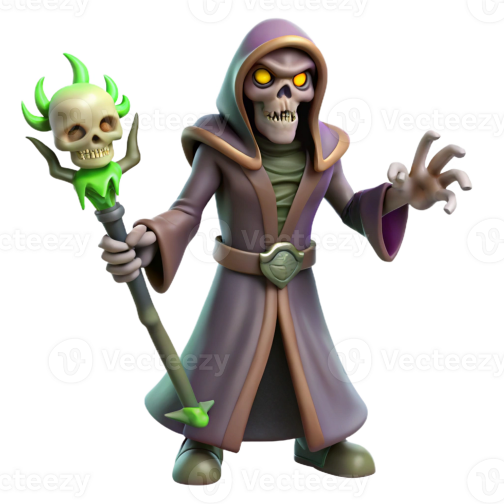 wonderful modern 3D Render Undead Sorcerer with Staff detailed png