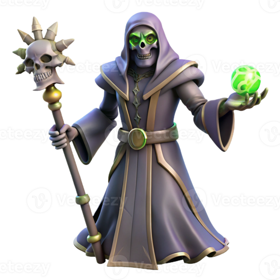 elegant contemporary 3D Render Undead Sorcerer Fantasy Illustration detailed png