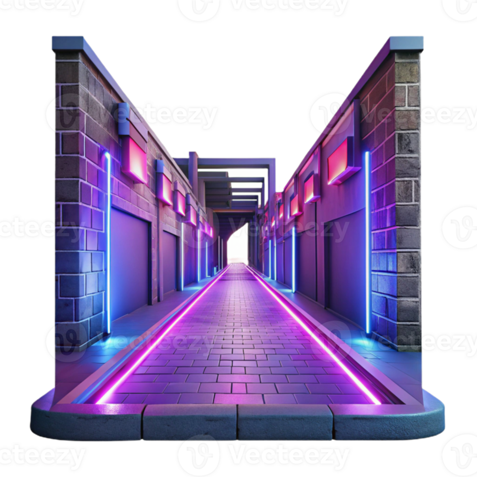 serene abstract Neon Alleyway 3D Render detailed png
