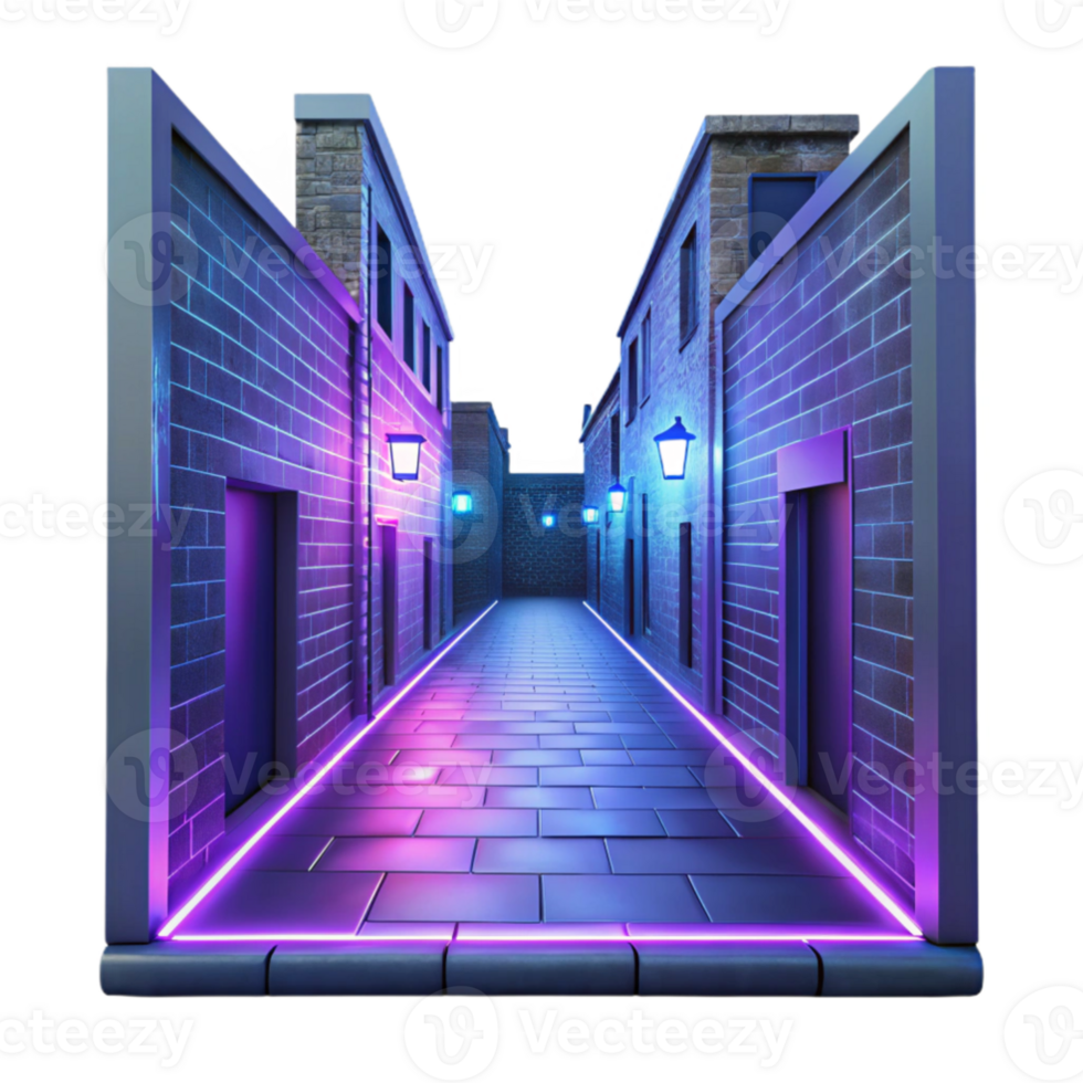 wonderful modern Neon Alleyway 3D Render 4K png
