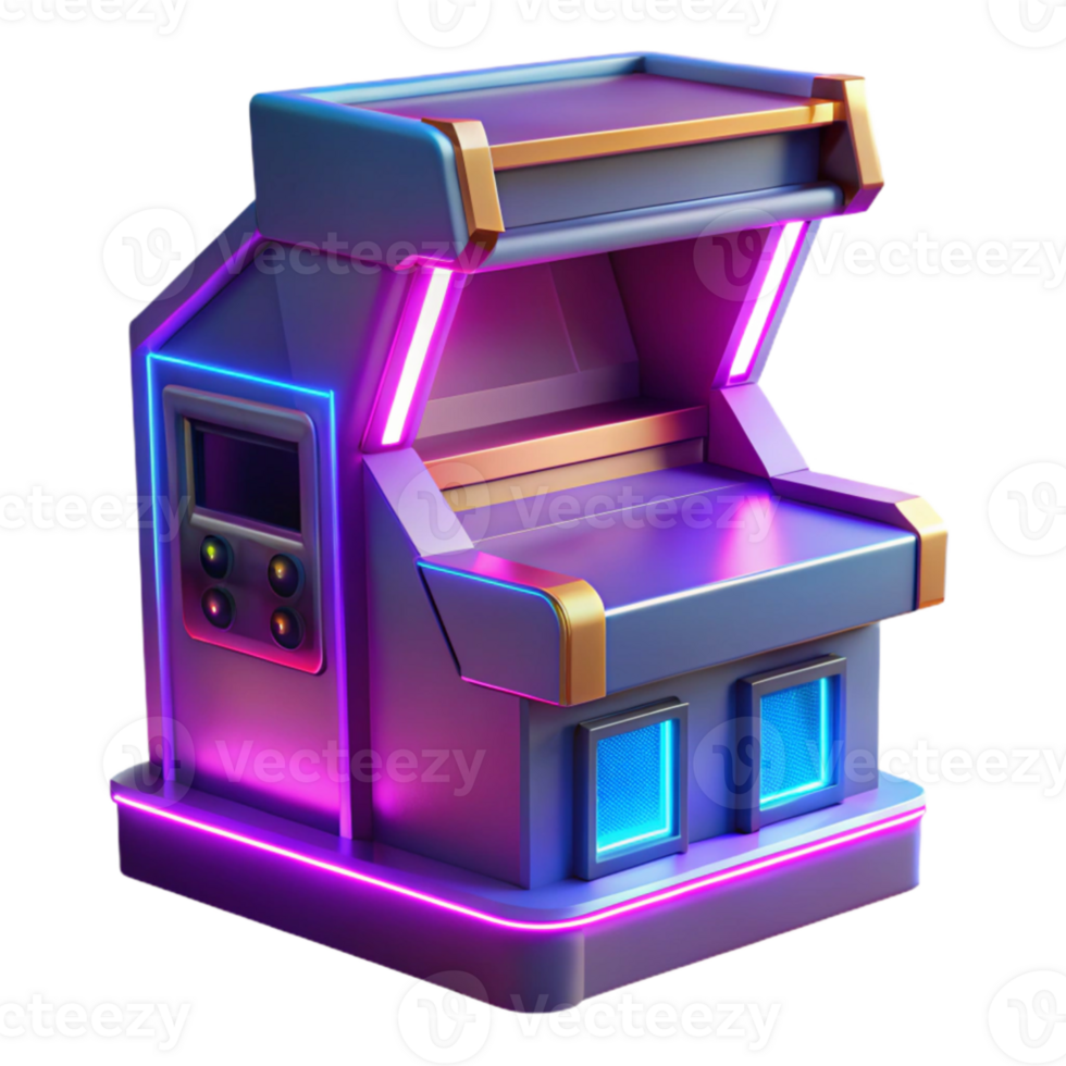serene modern Neon Retro Arcade Game Machine 3D Render authentic png