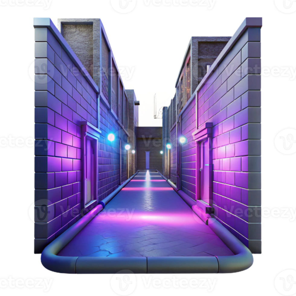 extraordinary abstract Neon Alleyway 3D Render detailed png