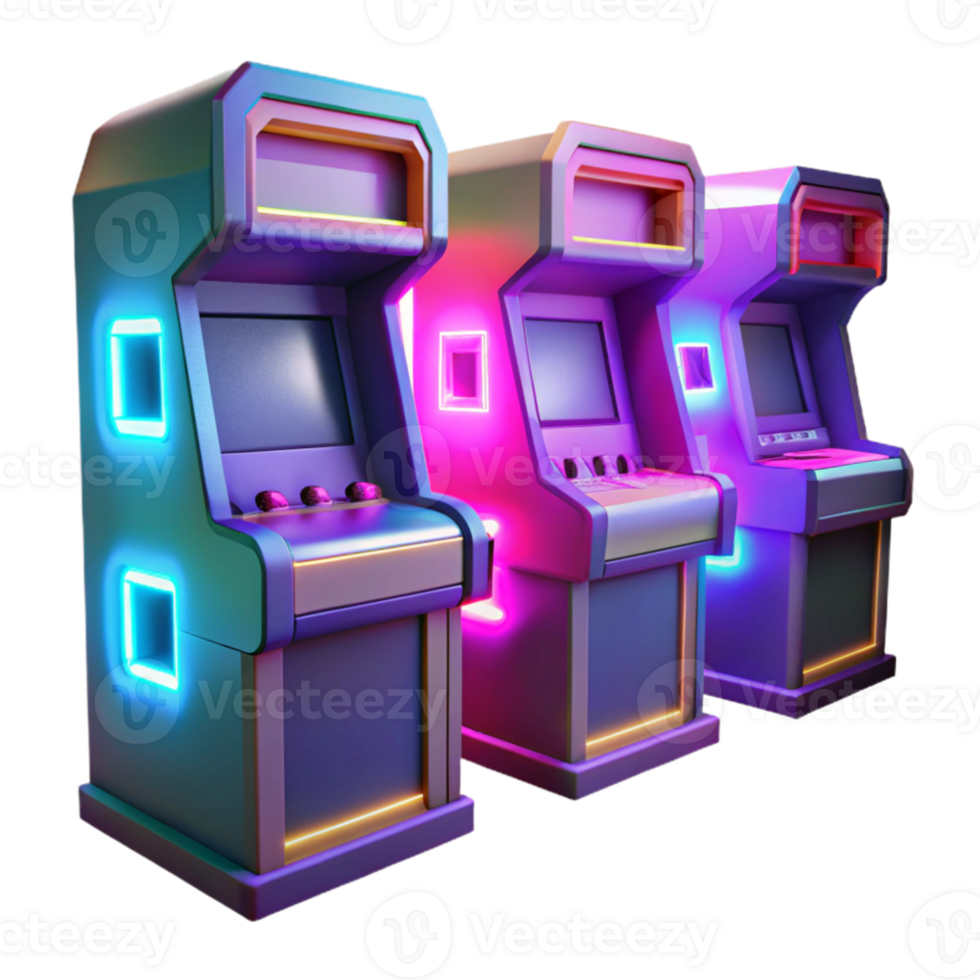 beautiful artistic Retro Arcade Game Machines 3D Illustration exclusive png