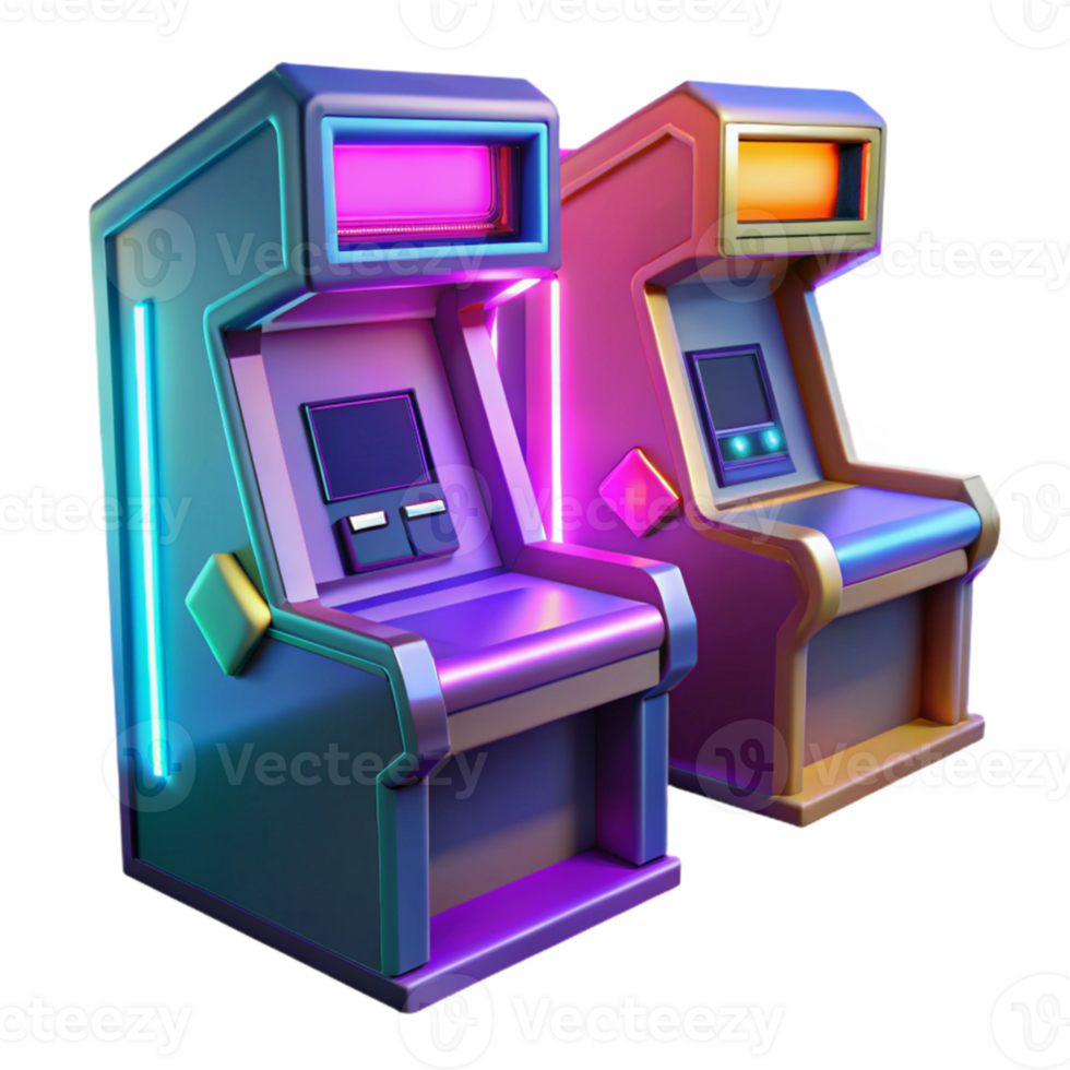 dramatic classic Retro Arcade Game Machine 3D Render authentic png