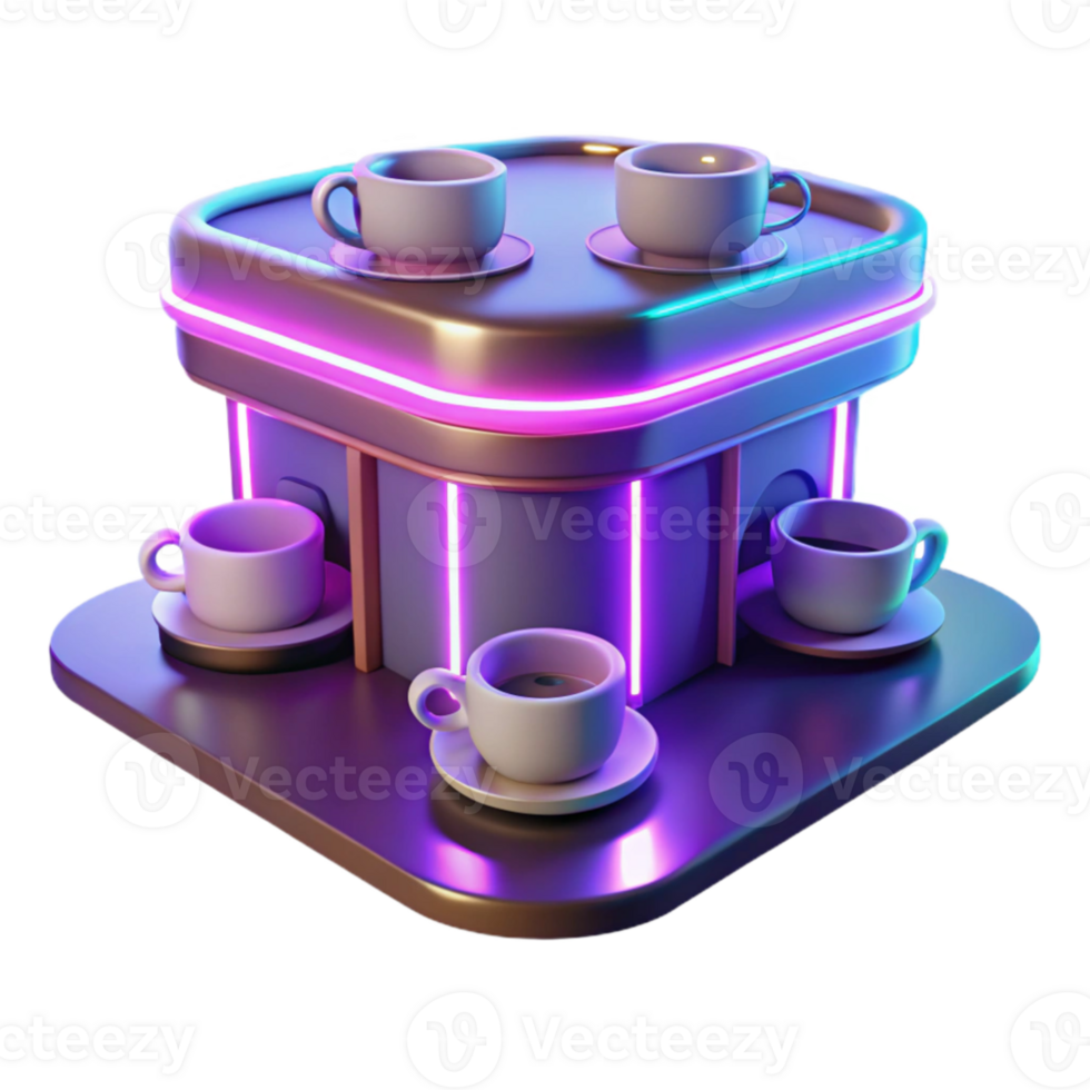extraordinary traditional Neon Coffee Shop 3D Render premium png