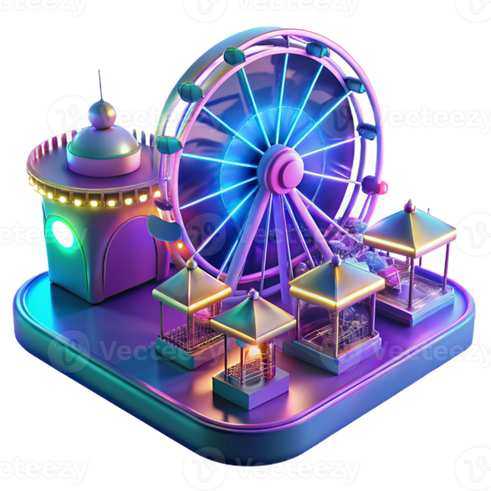 vibrant creative Neon Ferris Wheel 3D Render detailed png