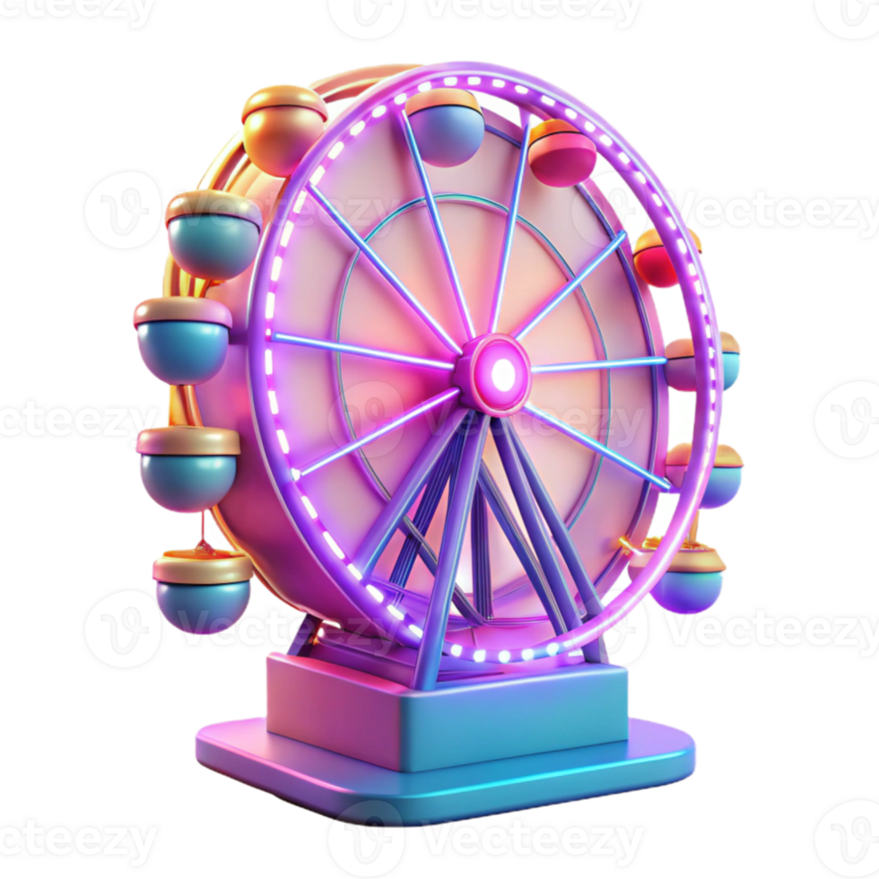 impressive artistic Neon Ferris Wheel 3D Render high resolution png