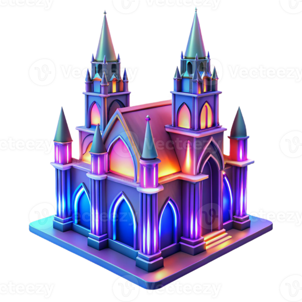 beautiful modern Neon Gothic Cathedral 3D Render high resolution png