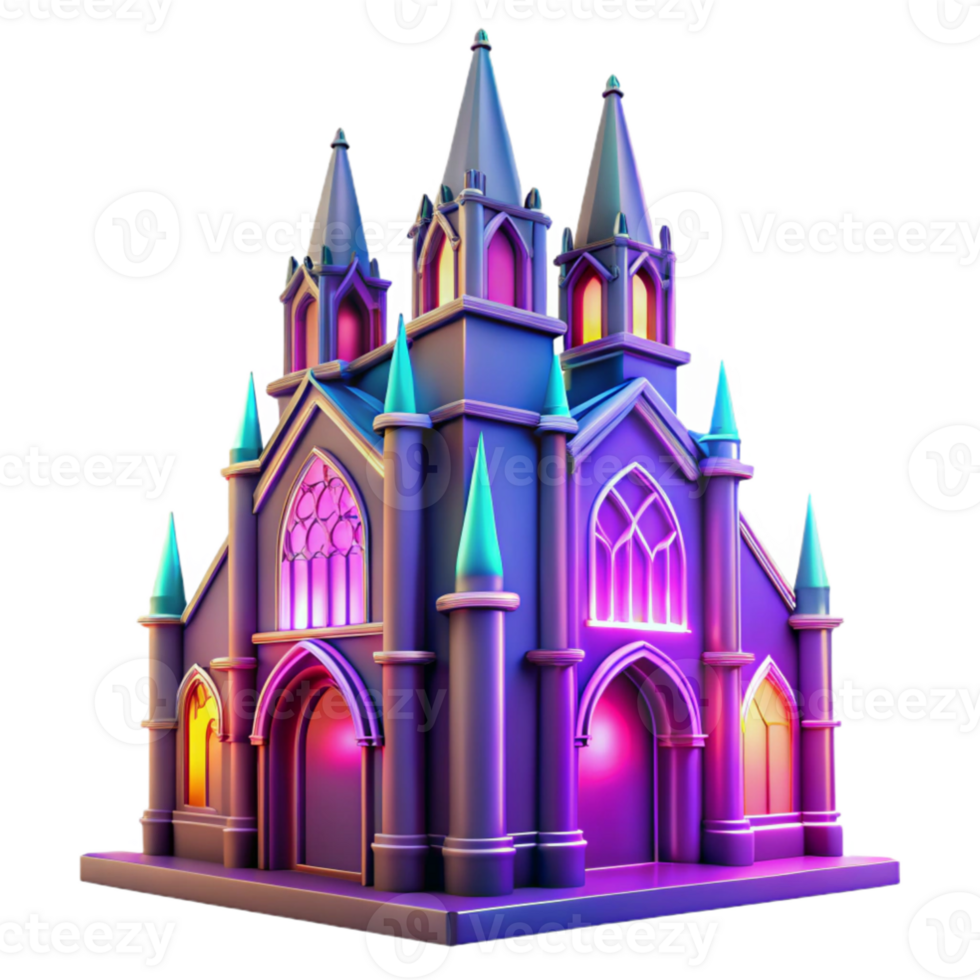 serene minimalist Neon Gothic Cathedral 3D Render high resolution png