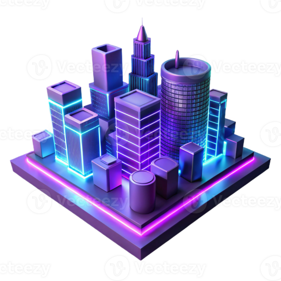 beautiful abstract Neon Cityscape 3D Illustration high resolution png