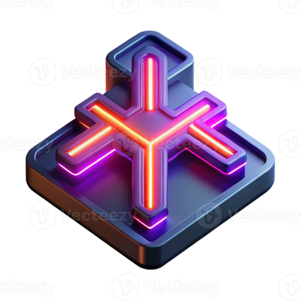 beautiful artistic Neon Glowing Cross 3D Render premium png