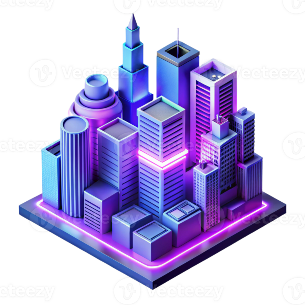 stunning rustic Neon Cityscape 3D Illustration high quality png