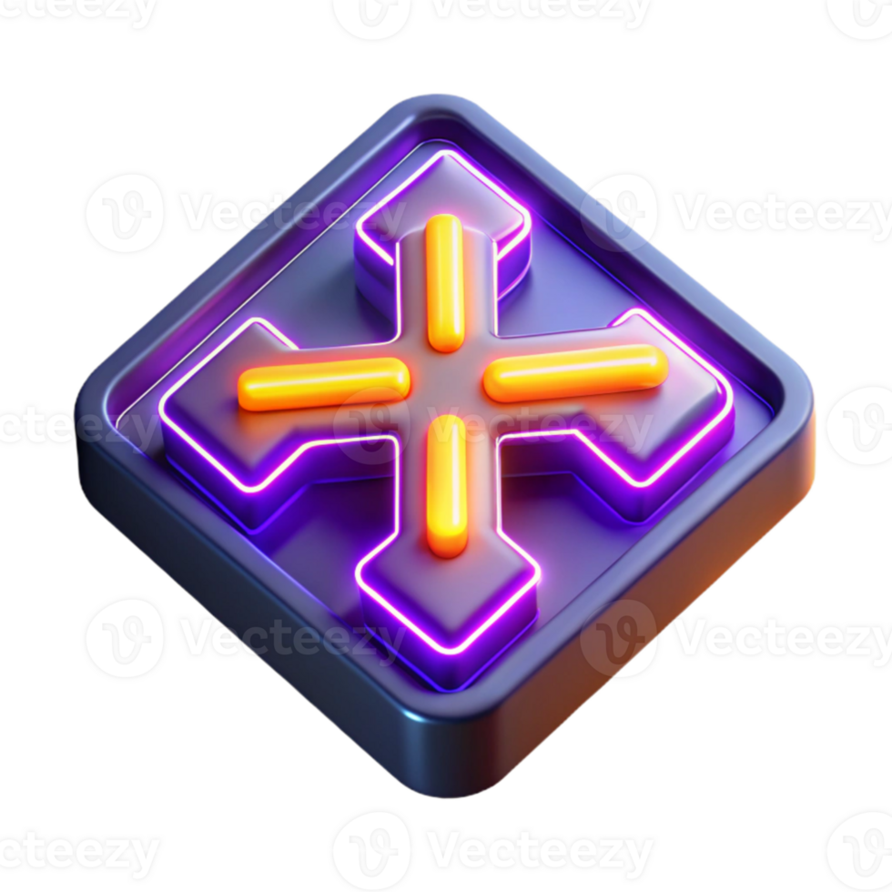 vibrant abstract Neon Arrow Icon 3D Render high resolution png