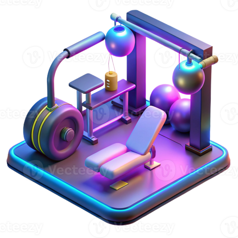 magnificent minimalist 3D Gym Illustration Neon Fitness Equipment premium png