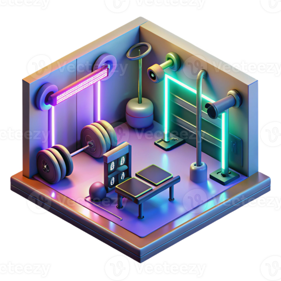 impressive rustic Neon Fitness Room 3D Illustration high resolution png