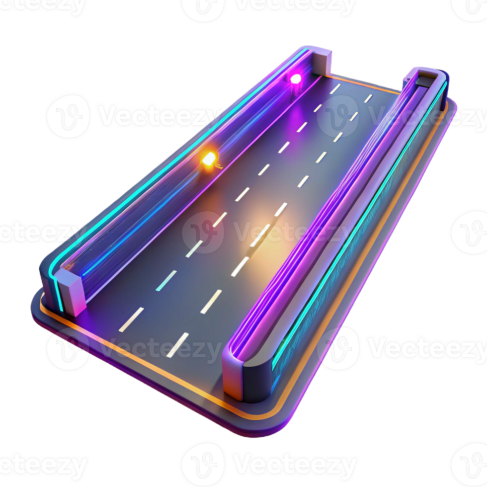 beautiful minimalist Neon Road 3D Render detailed png