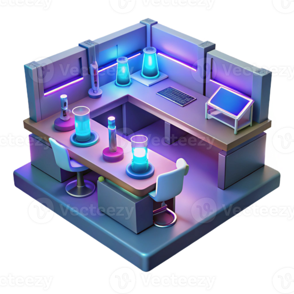 dramatic rustic 3D Illustration Neon Lab Workspace 4K png
