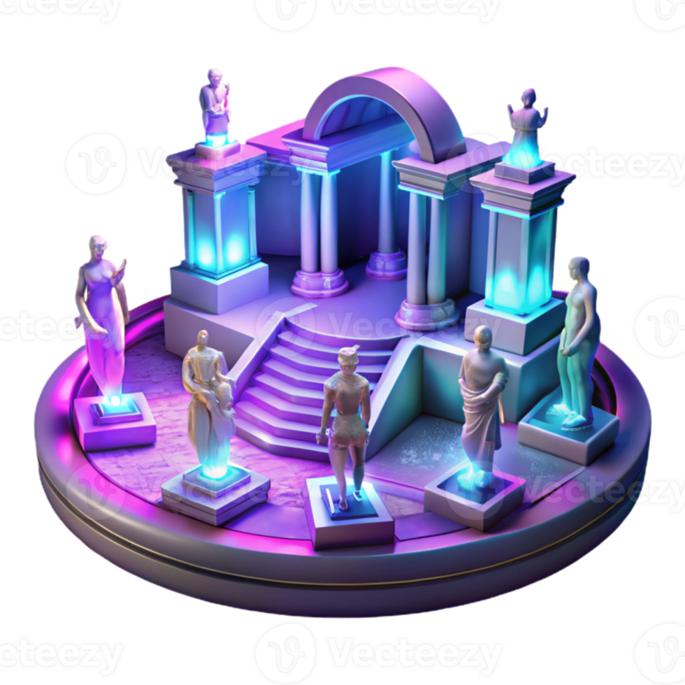 impressive artistic 3D Render of Neoclassical Temple with Statues high resolution png