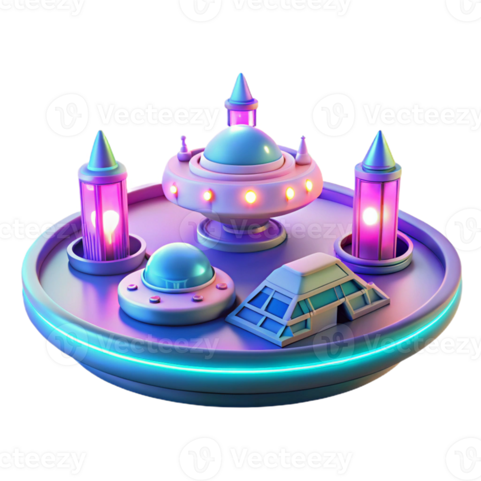 impressive contemporary Neon Futuristic Spaceship Base 3D Render original png