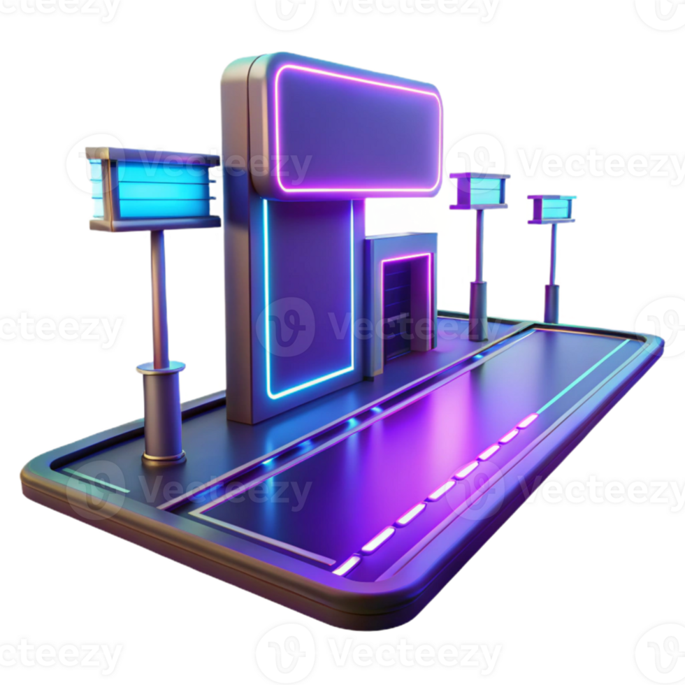 dramatic rustic Neon Street Scene 3D Render detailed png