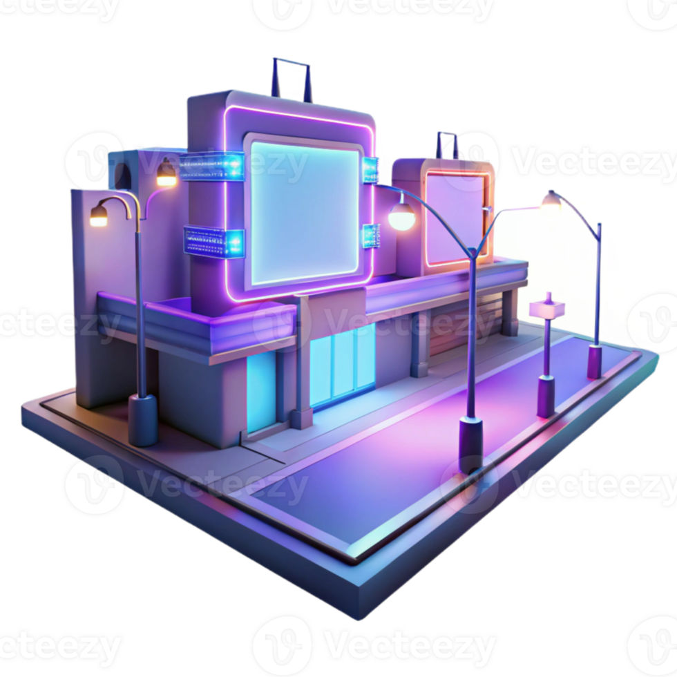 beautiful artistic Neon City Street 3D Render genuine png