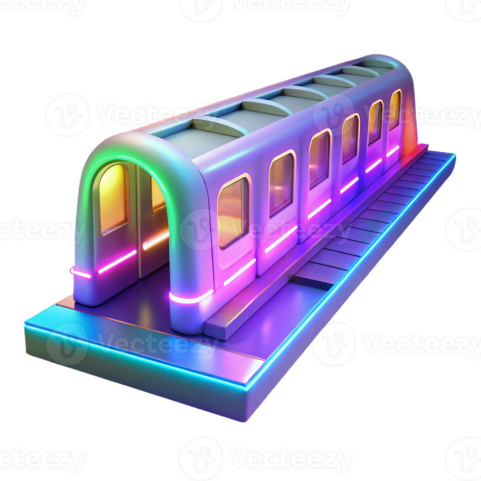 serene minimalist Neon Train 3D Illustration authentic png