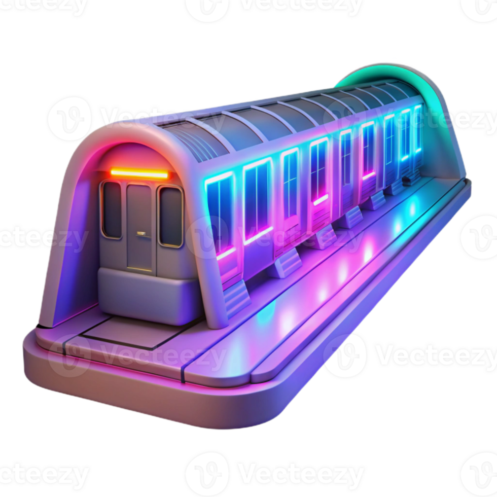 serene modern Neon Train 3D Render original png