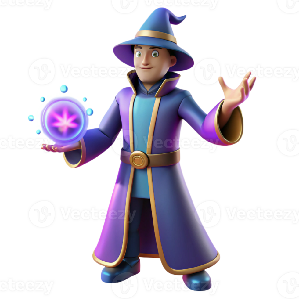 dramatic artistic Friendly Cartoon Wizard 3D Render genuine png