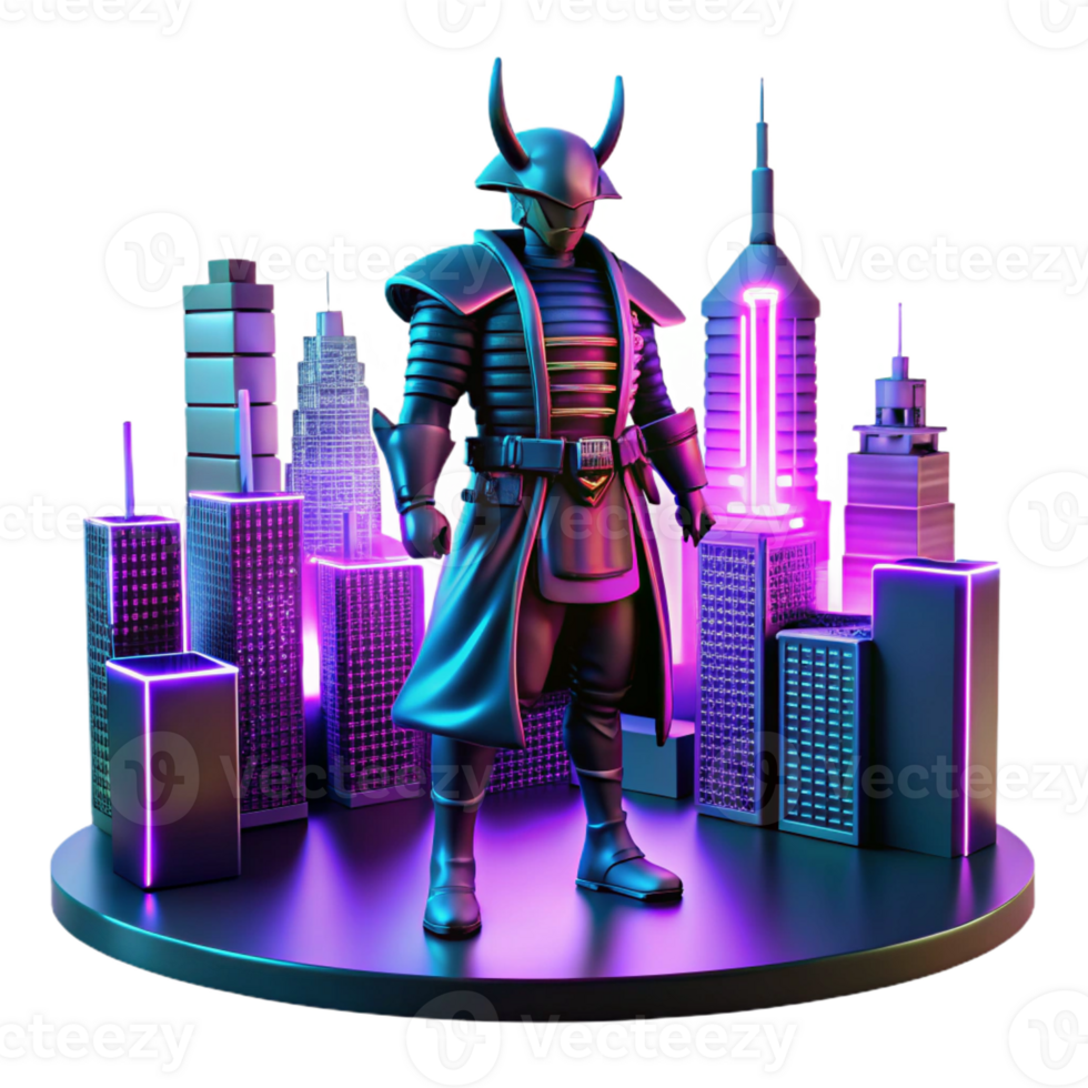 elegant rustic Cyberpunk Samurai 3D Render authentic png