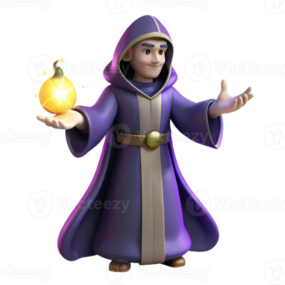 dramatic rustic 3D Render Wizard with Fireball original png