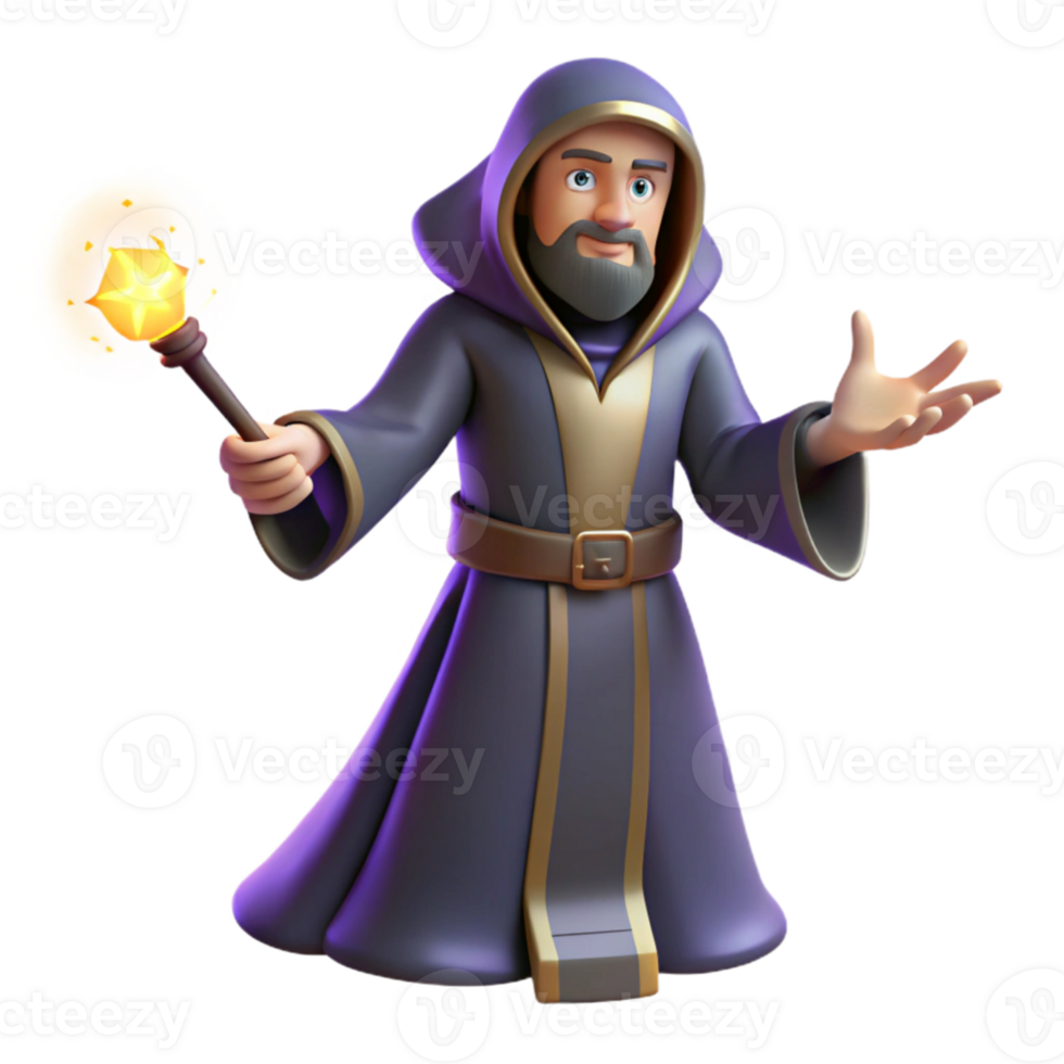 extraordinary abstract 3D Cartoon Wizard with Magic Wand original png