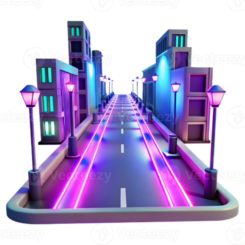 wonderful vintage Neon City Street 3D Illustration professional png