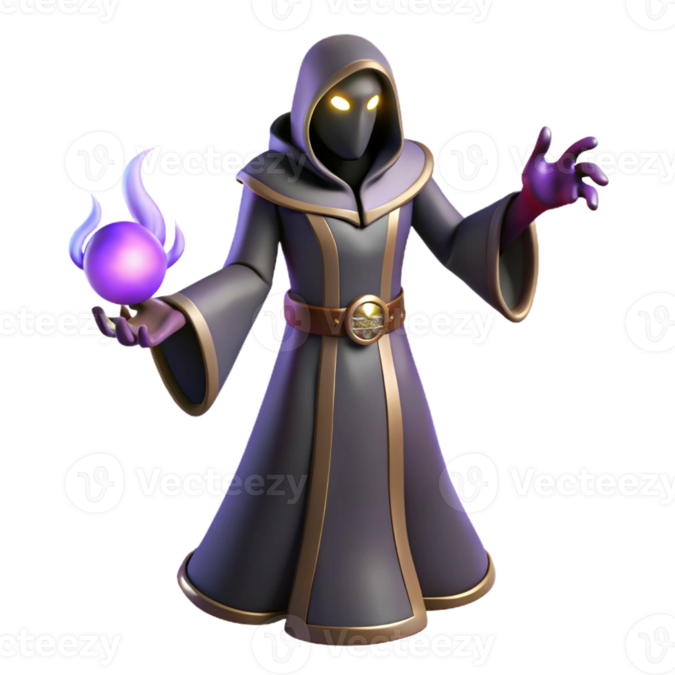 vibrant traditional Dark Wizard 3D Render high quality png