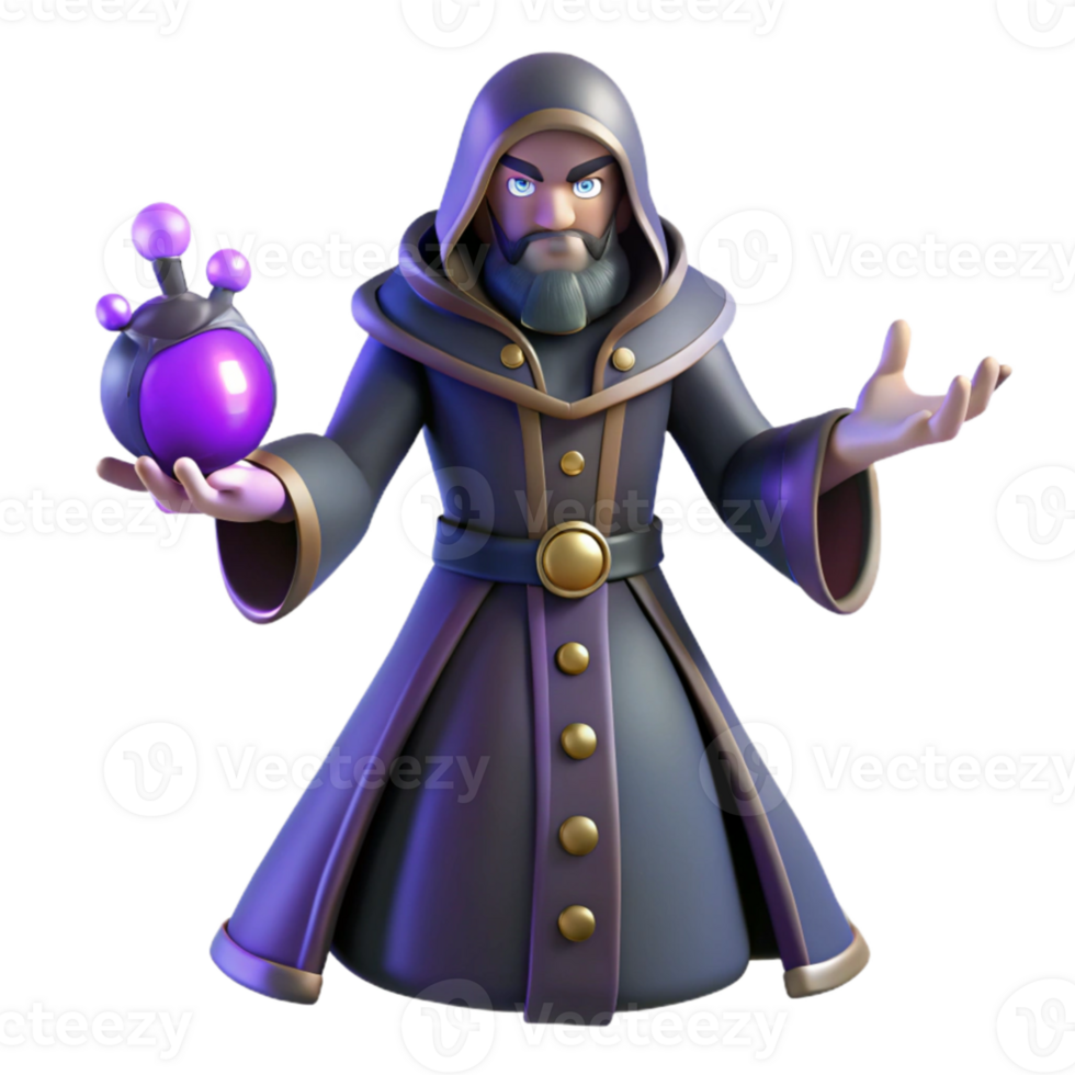 dramatic minimalist 3D Render Wizard Character Illustration original png