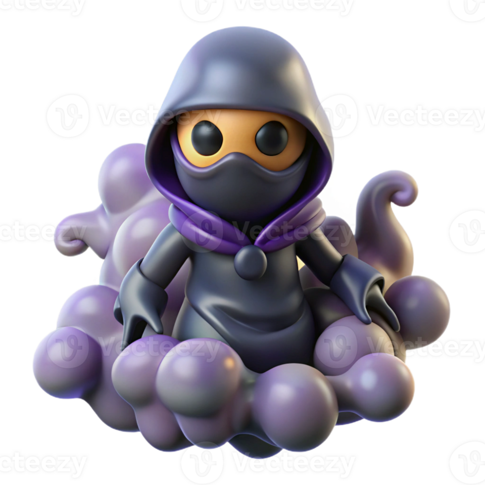 magnificent minimalist 3D Render Purple Hooded Figure on Cloud high quality png