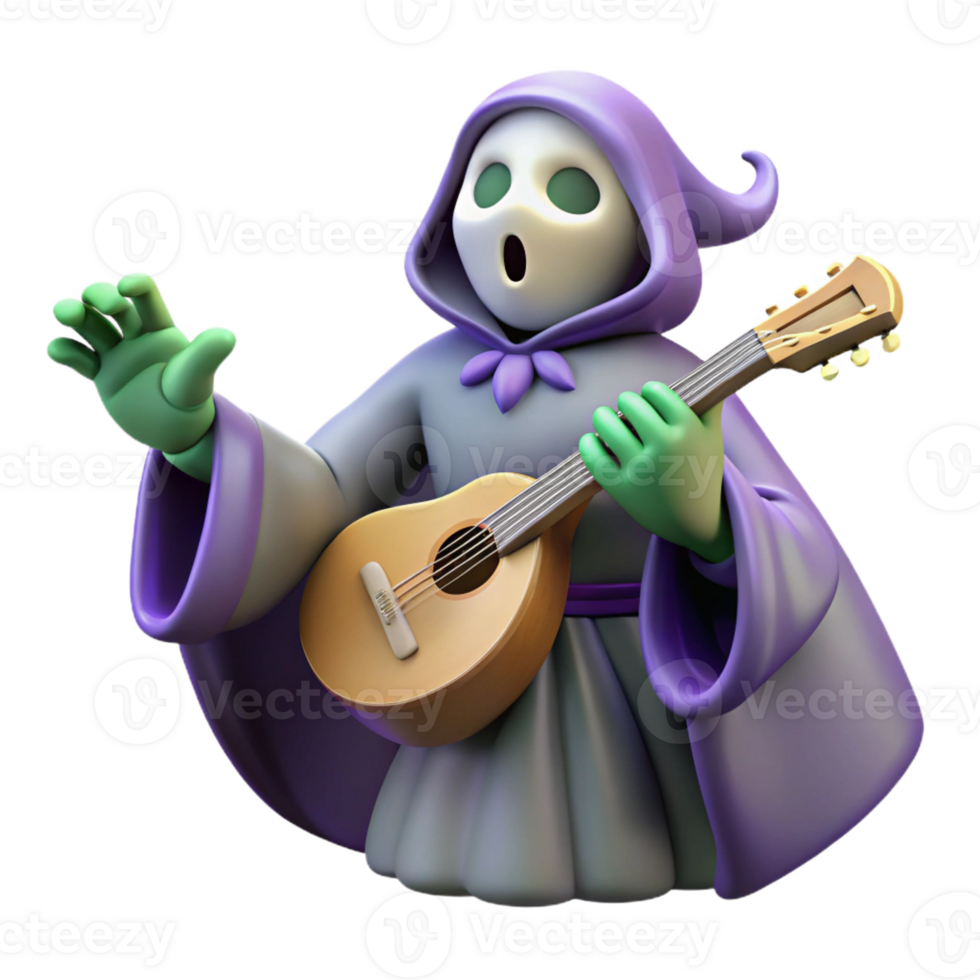 dramatic minimalist 3D Render Ghost Playing Guitar Illustration detailed png