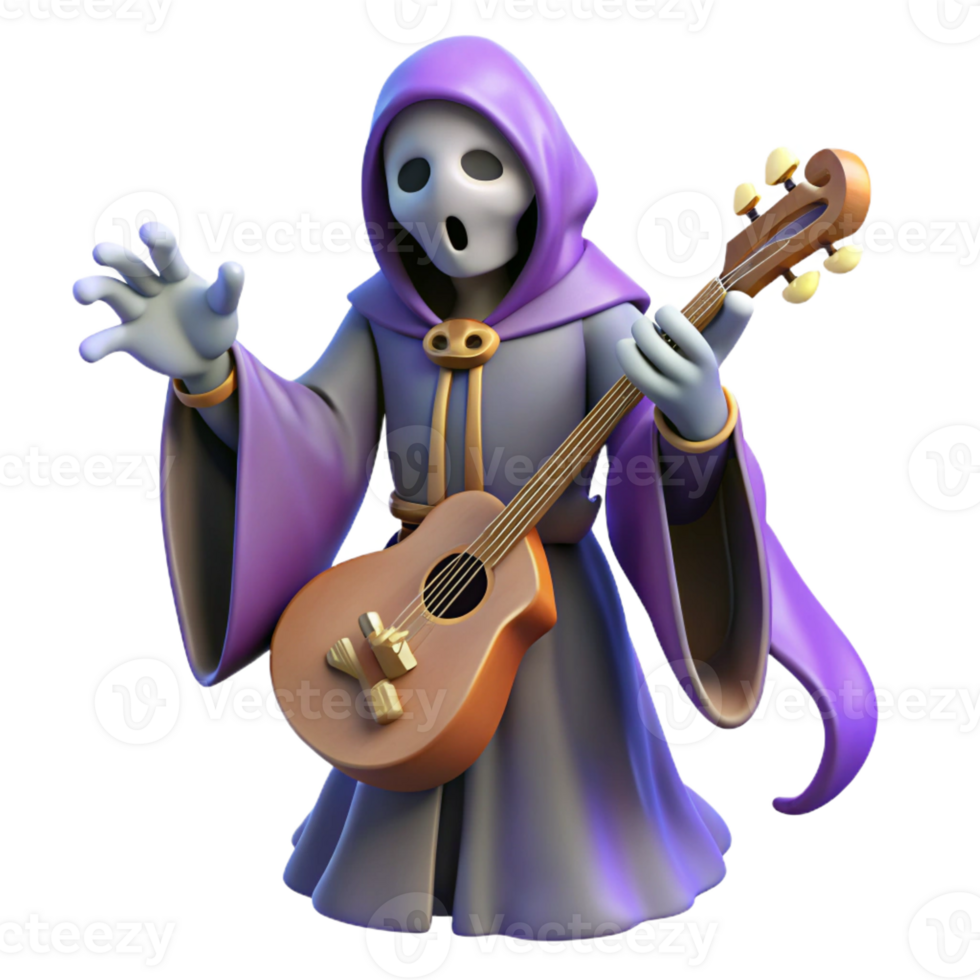elegant contemporary 3D Render Ghost Musician Playing Guitar original png