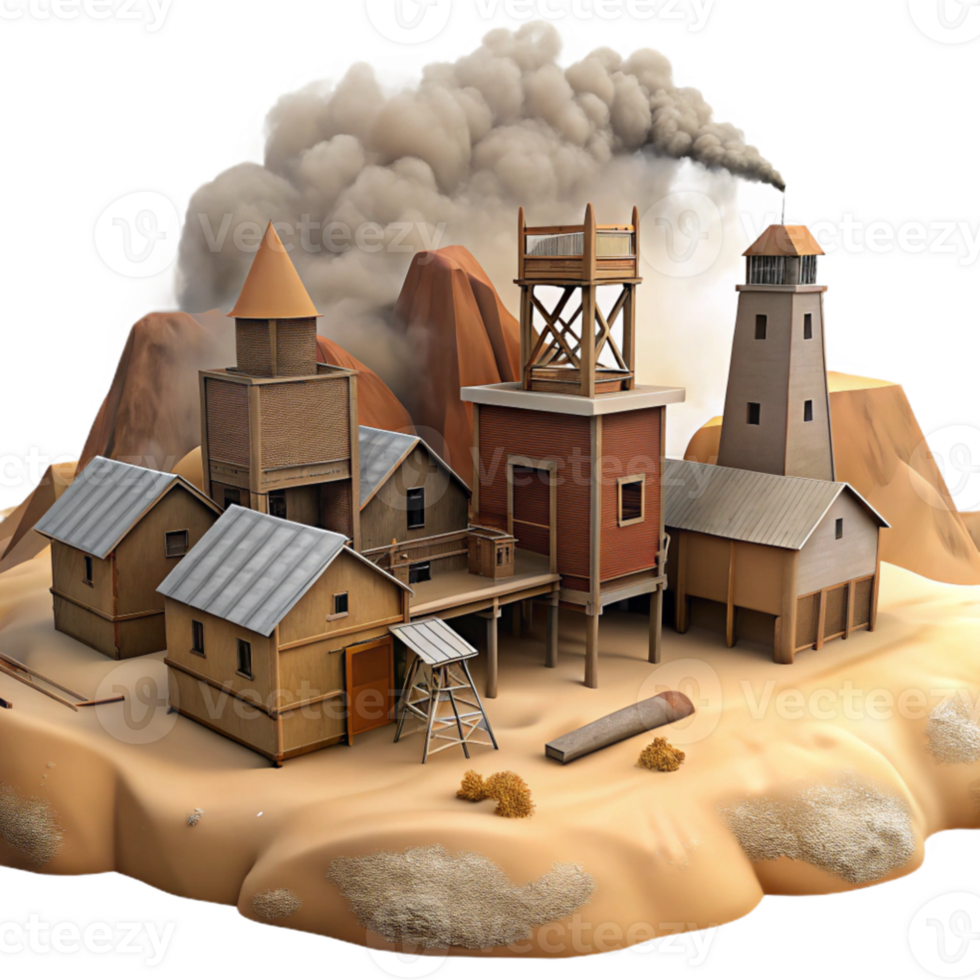 wonderful abstract Desert Mining Town 3D Render high quality png