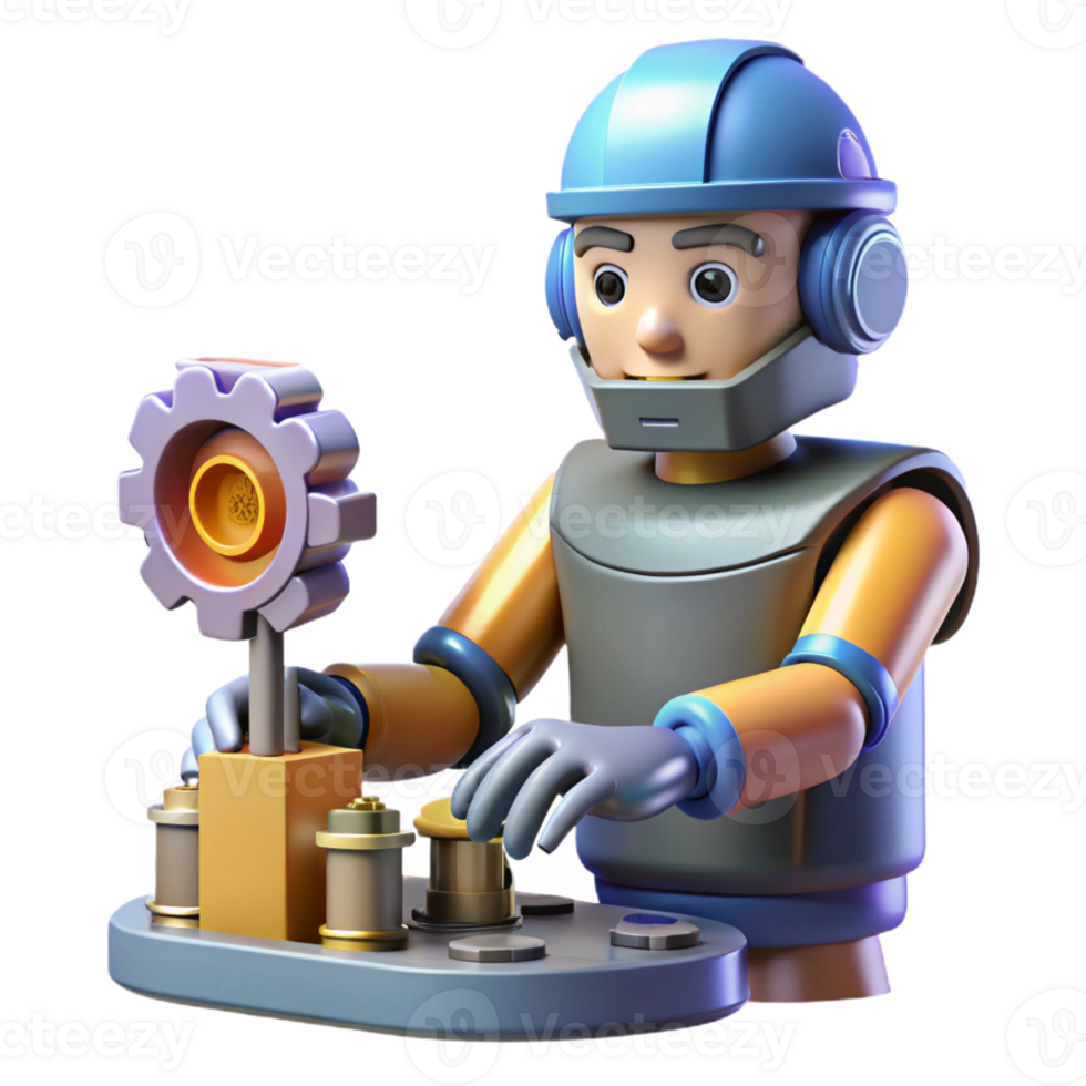 stunning creative 3D Render of Robotic Worker at Control Panel high resolution png