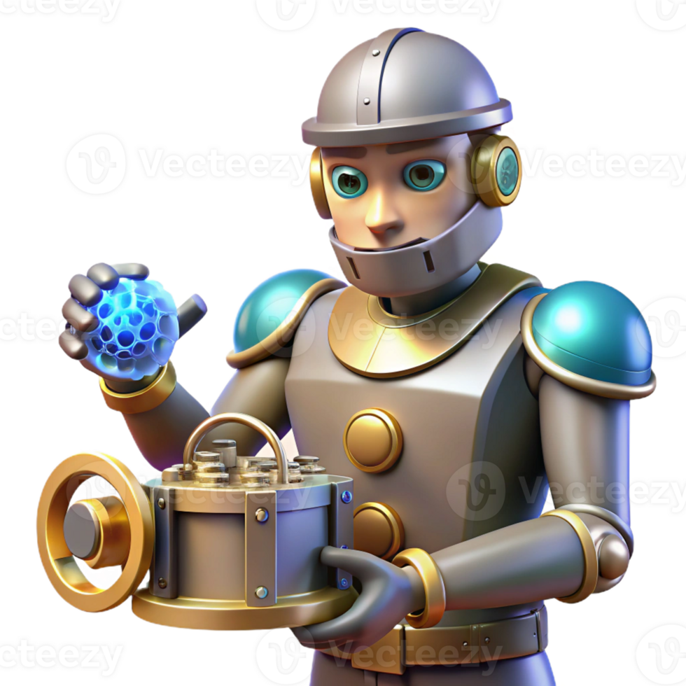 elegant abstract 3D Render Robot with Energy Orb premium png
